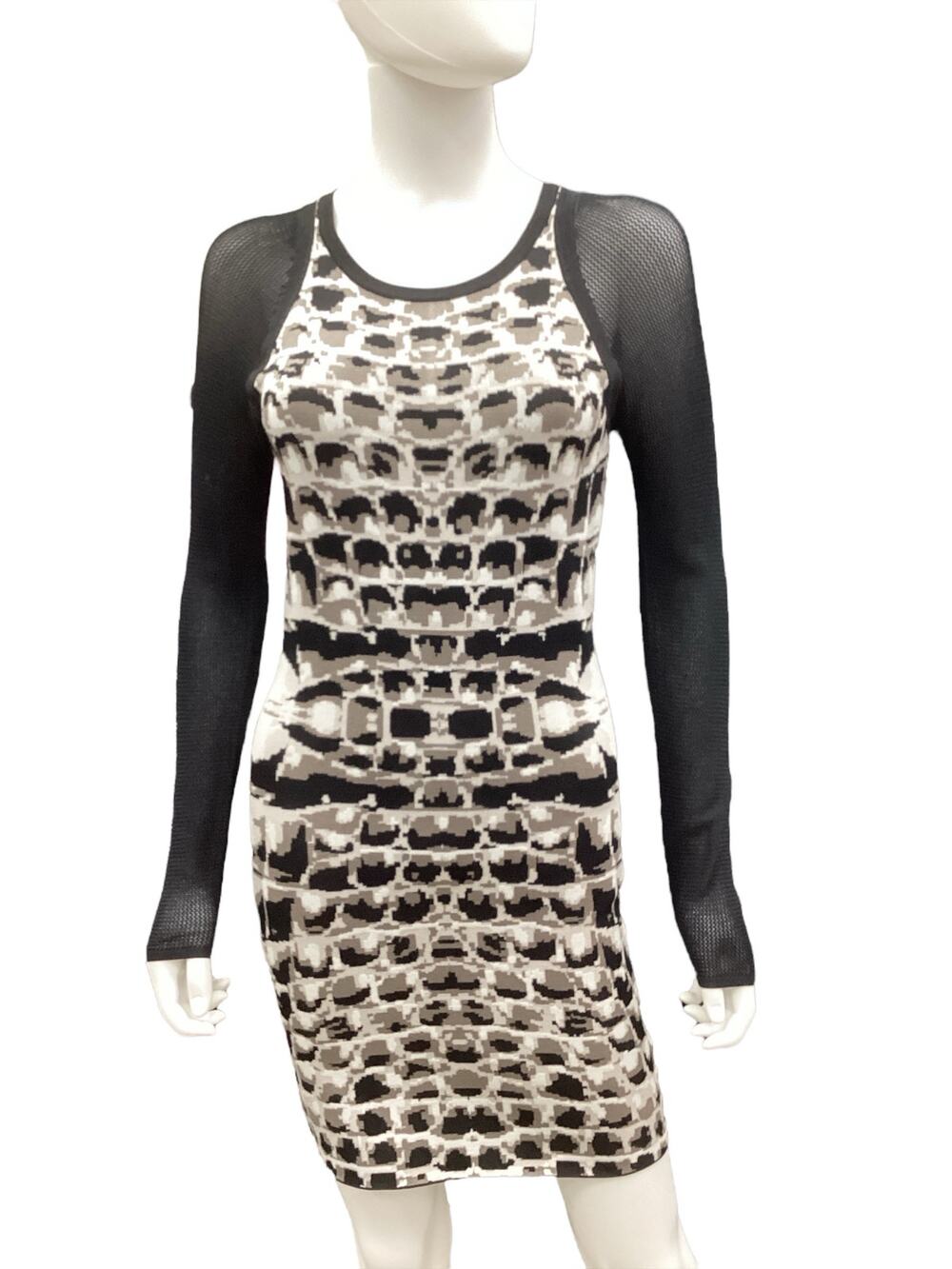 Parker Dress Women’s Size S Mesh Knit Arms Sweater Dress Black White And Beige